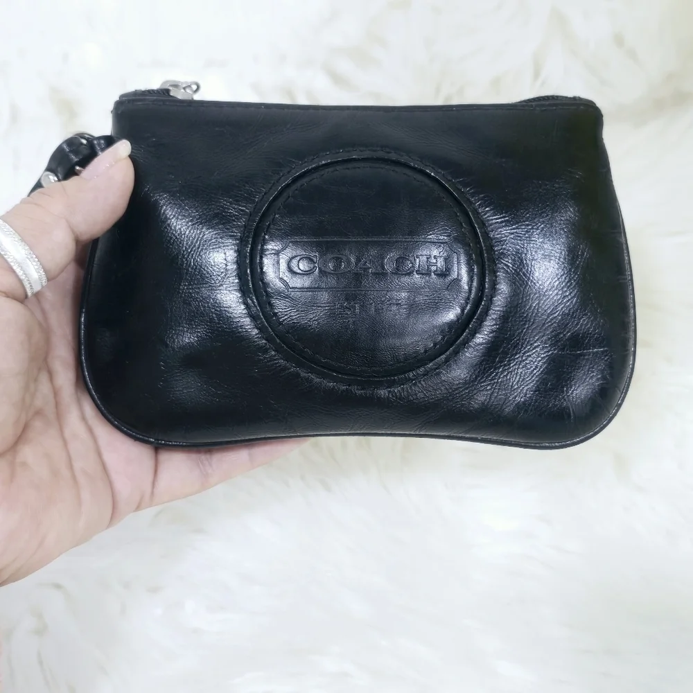 Coach black leather wristlet